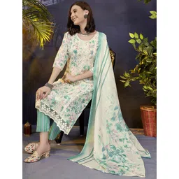Anouk Floral Printed Regular Embroidered  Kurta With Trousers & Dupatta-image-37