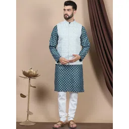 Anouk Floral Printed Regular Pure Cotton Straight Kurta With Churidar & Nehru Jacket-picture-22