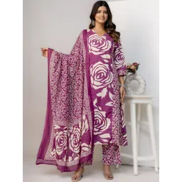 Anouk Floral Printed Regular Pure Cotton Straight Kurta With Trousers & Dupatta-picture-17