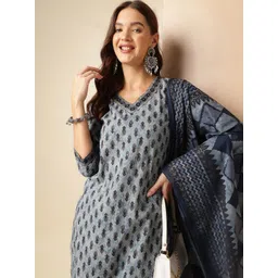 Anouk Floral Printed Regular Thread Work Pure Cotton Kurta With Trouser With Dupatta-picture-26