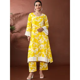 Anouk Floral Printed Round Neck Panelled Thread Work Pure Cotton Kurta With Trouser-image-39