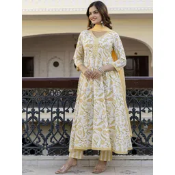 Anouk Floral Printed Round Neck Pure Cotton A-Line Kurta With Trousers & Dupatta-picture-15
