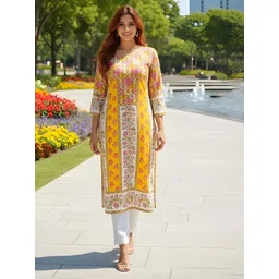Anouk Floral Printed Round Neck Straight Kurta-image-42
