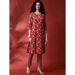 Anouk Floral Printed Round Notch Neck Straight Kurta With Trousers & Dupatta-picture-15