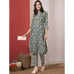 Anouk Floral Printed Shirt Collar Kurta With Trouser-picture-26