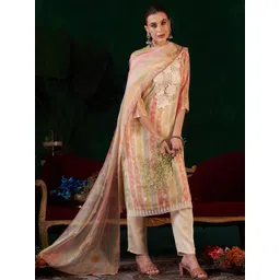 Anouk Floral Printed Thread Work Organza Straight Kurta With Trousers And Dupatta-image-49