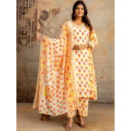 Anouk Floral Printed V-Neck A-Line Kurta With Trousers & Dupatta-image-9