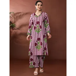 Anouk Floral Printed V-Neck A-Line Pure Cotton Kurta With Palazzo-picture-33