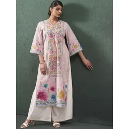 Anouk Floral Printed V-Neck Pure Cotton Straight Kurta-picture-32
