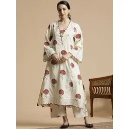 Anouk Floral Printed V-Neck Regular Pure Cotton A-Line Kurta with Palazzo-picture-14