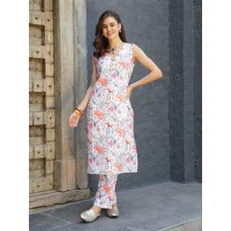 Anouk Floral Printed V-Neck Straight Kurta with Trouser-image-2