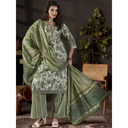 Anouk Floral Printed V-Neck Thread Work Pure Cotton Kurta with Palazzo & Dupatta-picture-32
