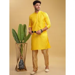 Anouk Floral Woven Design Mandarin Collar Thread Work Cotton Kurta-picture-26