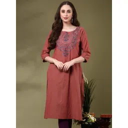 Anouk Floral Yoke Design Round Neck Straight Pure Cotton Kurta-picture-22