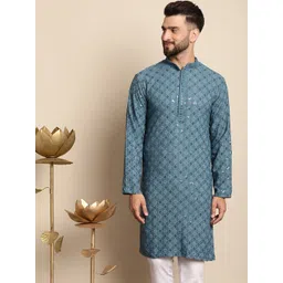 Anouk Geometric Embroidered Sequinned Mandarin Collar Cotton Regular Kurta-picture-41