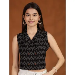 Anouk Geometric Printed Lapel Collar Cotton Wrap Crop Top-picture-26