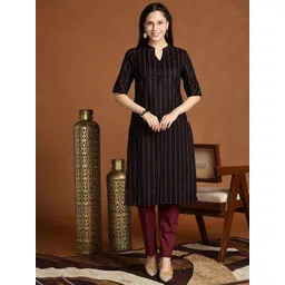 Anouk Geometric Printed Mandarin Collar Cotton Straight Kurta-picture-29