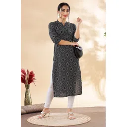 Anouk Geometric Printed Mandarin Collar Pure Cotton Straight Kurta-picture-15