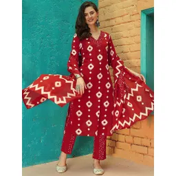 Anouk Geometric Printed Pure Cotton Kurta With Trousers & With Dupatta-picture-37
