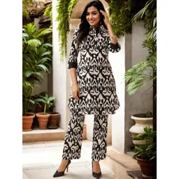 Anouk Geometric Printed Shirt Collar Pure Cotton Tunic With Trousers-picture-23