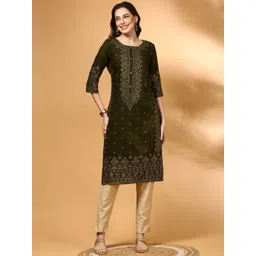 Anouk Geometric Woven Design Round Neck Kurta-picture-14