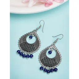 Anouk German Silver-Plated Artificial Beaded Oxidised Circular Drop Earrings-picture-19