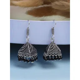 Anouk German Silver Plated Artificial Beaded Oxidised Dome Shaped Jhumkas-picture-15