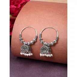 Anouk German Silver Plated Artificial Beaded Oxidised Dome Shaped Jhumkas-picture-16
