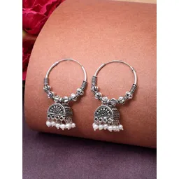 Anouk German Silver-Plated Artificial Beaded Oxidised Dome Shaped Jhumkas-picture-12