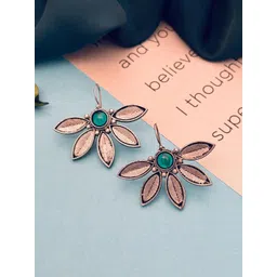 Anouk German Silver-Plated Artificial Stones Studded Floral Drop Earrings image 1