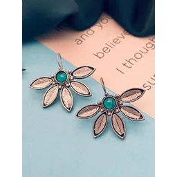 Anouk German Silver-Plated Artificial Stones Studded Floral Drop Earrings image 4