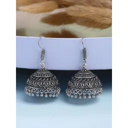 Anouk German Silver Plated Oxidised Dome Shaped Jhumkas-picture-22