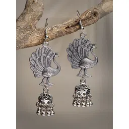 Anouk German Silver Plated Peacock Design Oxidised Dome Shaped Jhumkas-picture-39