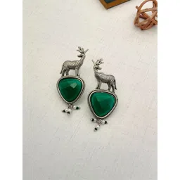 Anouk German Silver Plated Stones Studded & Beaded Triangular Shaped Drop Earrings-picture-38