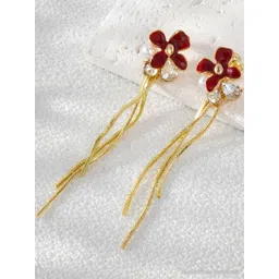 Anouk Gold Plated American Diamond Studded & Beaded Tasselled Floral Drop Earrings-picture-39