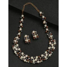 Anouk Gold-Plated & Brown Stone-Studded & Beaded Necklace & Earrings-picture-34