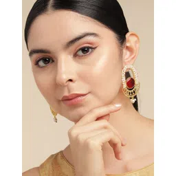 Anouk Gold-Plated Artificial Stone Studded & Beaded Contemporary Drop Earrings-picture-34