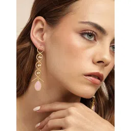 Anouk Gold-Plated Artificial Stone Studded & Beaded Teardrop Shaped Drop Earrings-picture-39