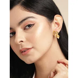 Anouk Gold-Plated Artificial Stone Studded & Pearls Beaded Leaf Shaped Drop Earrings-picture-38