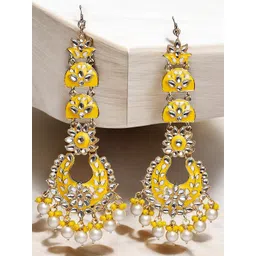 Anouk Gold-Plated Artificial Stones & beaded Floral Shaped Meenakari Chandbalis-picture-18