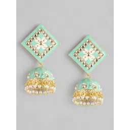 Anouk Gold Plated Artificial Stones and Beads Enamelled Jhumkas Earrings-picture-34