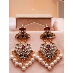 Anouk Gold Plated Artificial Stones Studded And Beaded Contemporary Drop Earrings-picture-20