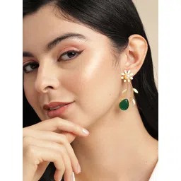 Anouk Gold-Plated Artificial Stones Studded Floral Shaped Drop Earrings-picture-10