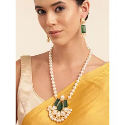 Anouk Gold Plated Beaded & MOP Studded Premium Necklace & Earring Set-picture-25