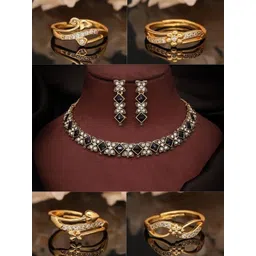 Anouk Gold-Plated Brass American Diamond Necklace & Earrings-picture-19