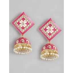 Anouk Gold Plated Dome Shaped Artificial Stones & Beads Studded Enamelled Jhumkas-picture-18