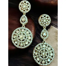 Anouk Gold-Plated Kundan Studded And Beaded Antique Circular Drop Earrings-picture-30