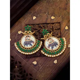 Anouk Gold Plated Kundan Studded & Pearls Beaded Circular Shaped Drop Earrings-picture-28