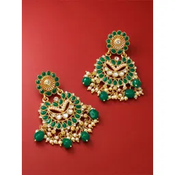 Anouk Gold-Plated Kundan Studded & Pearls Beaded Floral Drop Earrings-picture-21