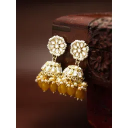 Anouk Gold-Plated Kundan Studded & Pearls Beaded Jhumkas-picture-36